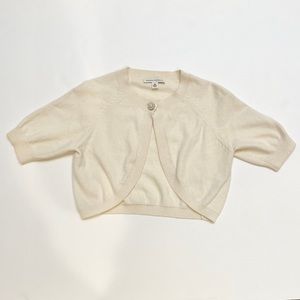 Banana Republic Cropped Bolero Sweater Sz XS Cream white pearl button detail